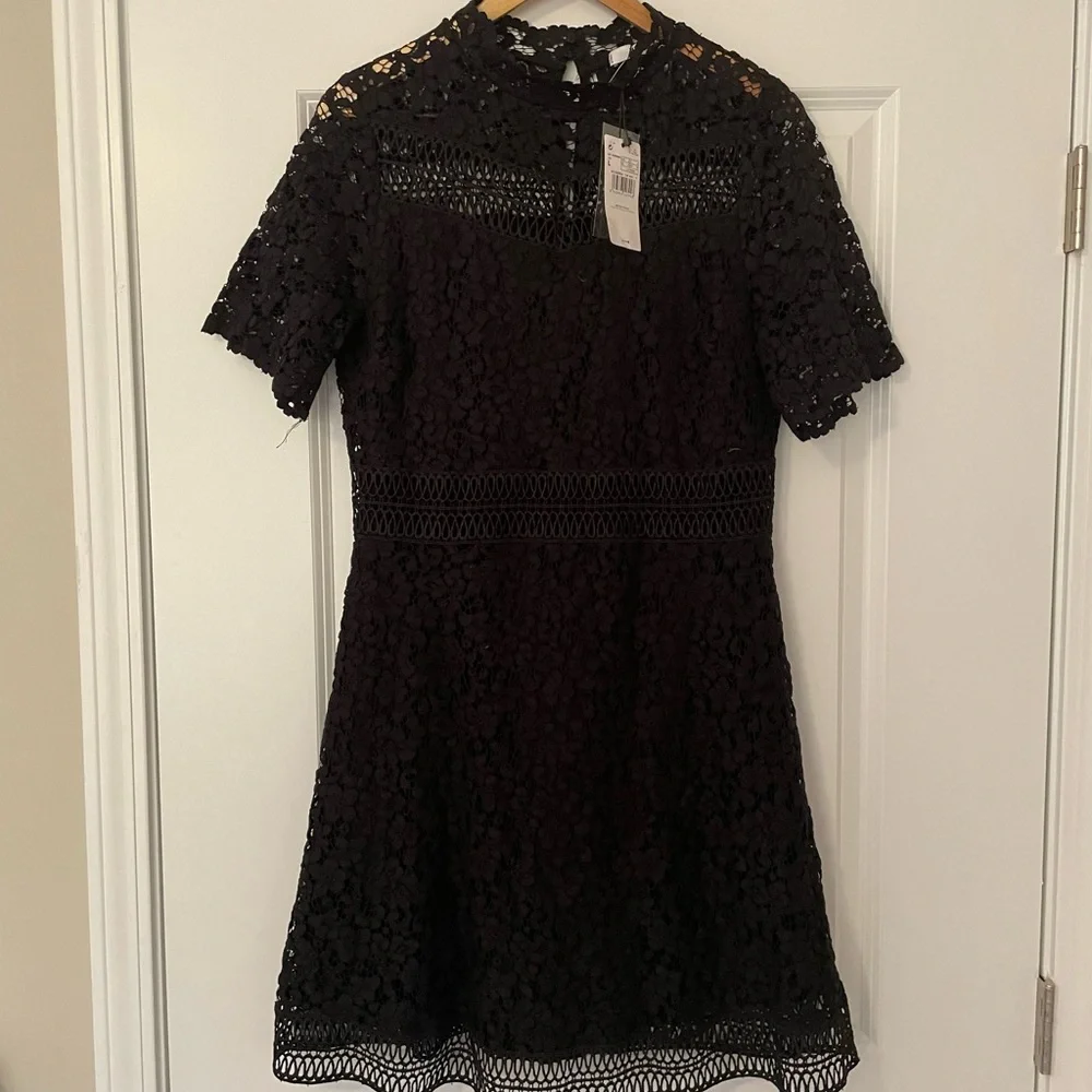 NWT Mango Gipure Black Lace Overlay Dress - Picture 3 of 9